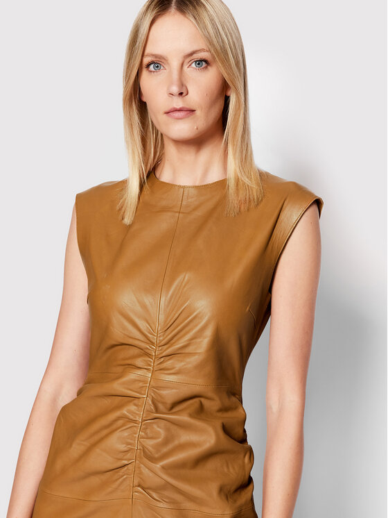Notes Du Nord Notes Du Nord Lederkleid Chia 12599 Braun Regular Fit