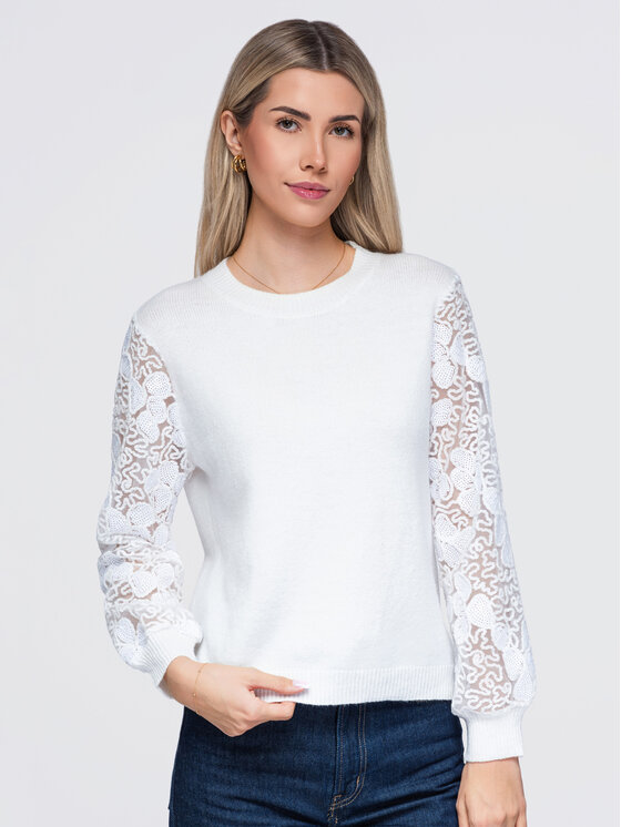 Ombre Ombre Sweter OW-SW-E0033 Biały Regular Fit