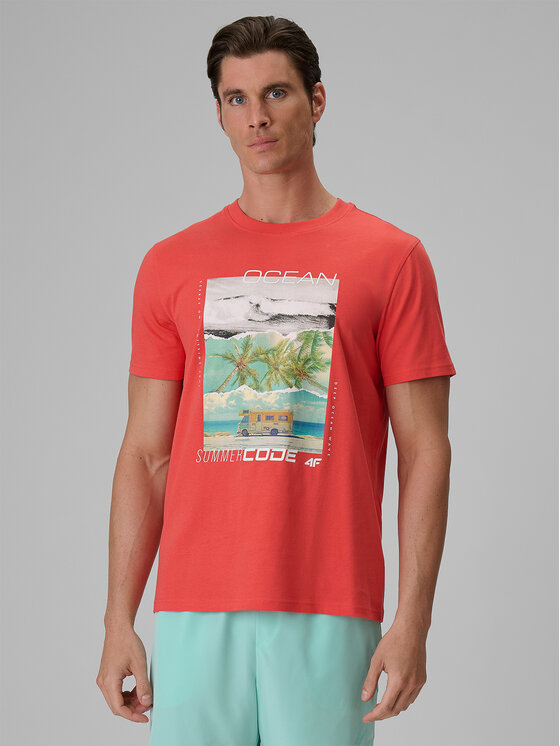 4F 4F T-Shirt SUMMER CODE Koralowy Regular Fit