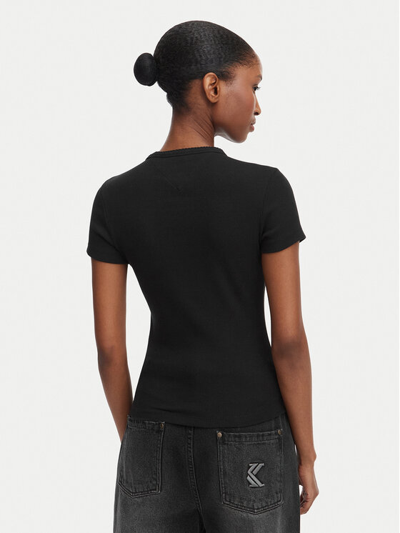 Tommy Jeans Tommy Jeans Тишърт Script Rib DW0DW22809 Черен Slim Fit