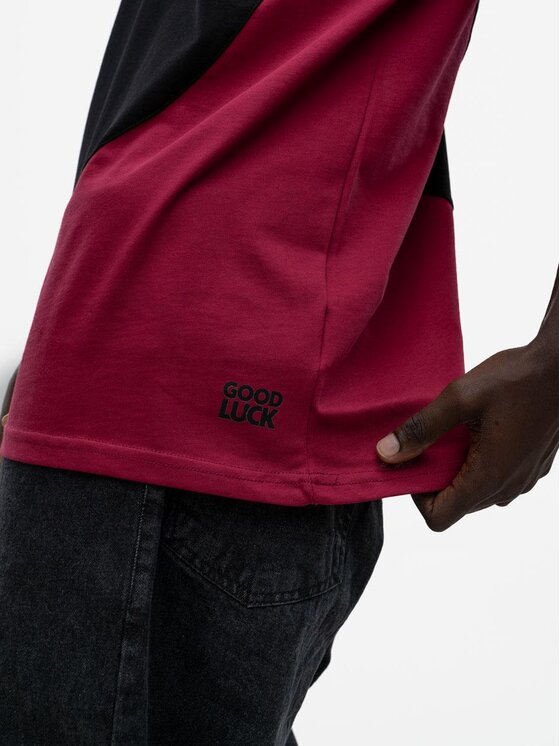 Good Luck Good Luck T-Shirt Koszulka Męska Z Krótkim Rękawem Oversize Czarna / Bordowa GOOD LUCK Loopy M Czarny Regular Fit