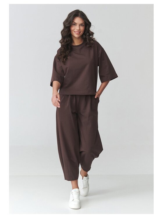 Makadamia Makadamia Dres M916 Brązowy Loose Fit