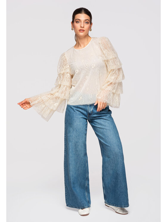 Ombre Ombre Bluzka OW-TS-E0008 Écru Loose Fit
