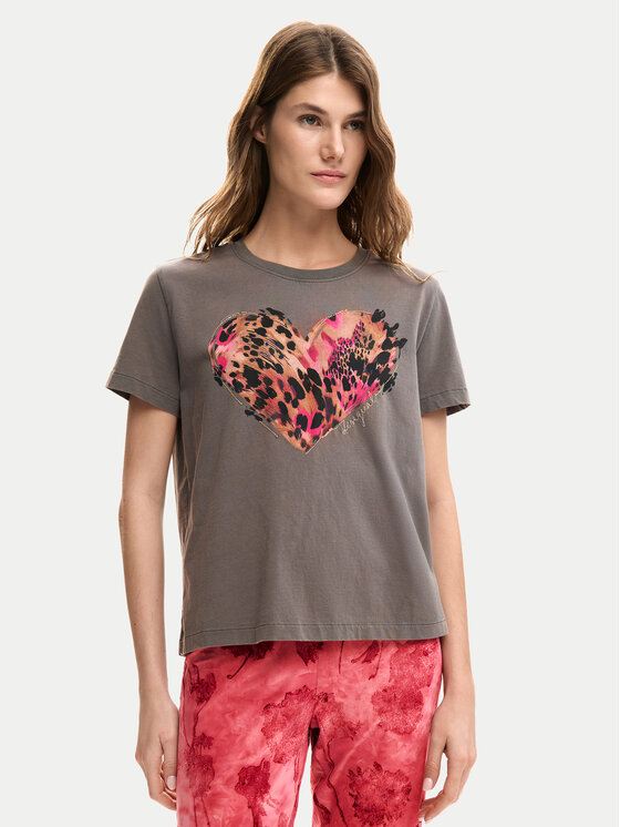 Desigual Tričko Tiger 26SWTK53 Sivá Regular Fit