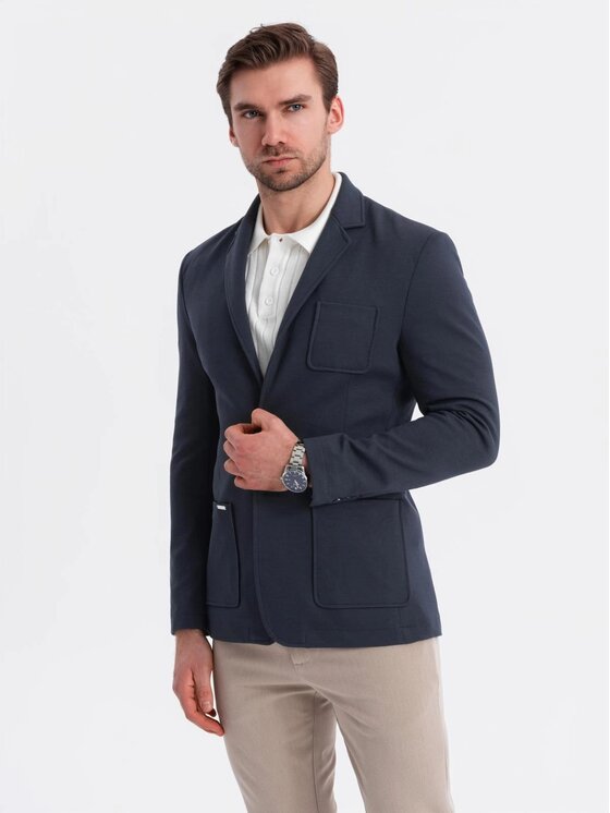 Ombre Ombre Sako OM-BLZB-0101 Tmavomodrá Slim Fit