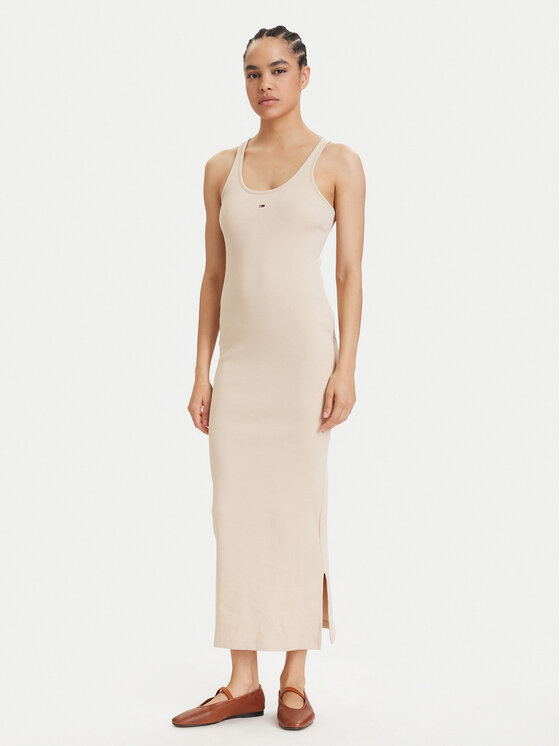 Tommy Jeans Tommy Jeans Лятна рокля Racerback DW0DW22329 Светлобежов Slim Fit