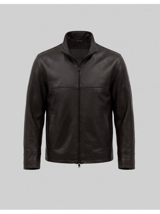 Borgio Borgio Kurtka skórzana itri_br Brązowy Slim Fit