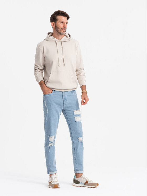 Ombre Ombre Jeansy OM-PADP-0163 Niebieski Taper Fit