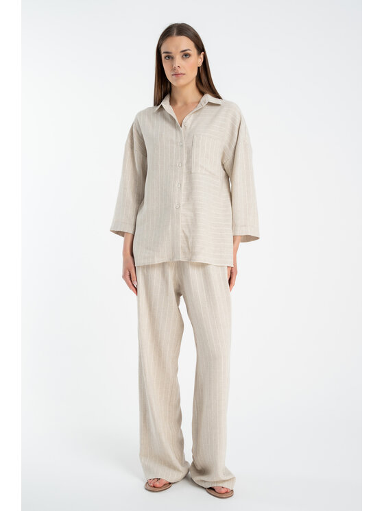 CLICK CLICK Koszula 10-6893 Beżowy Comfortable Fit