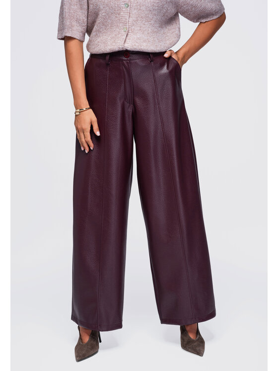 Ombre Ombre Spodnie materiałowe OW-PA-E0023 Bordowy Relaxed Fit