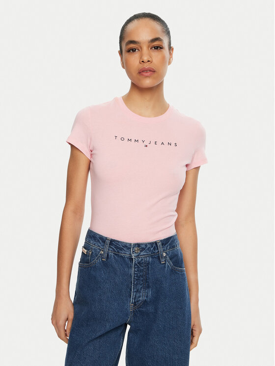 Tommy Jeans Tommy Jeans T-Shirt Linear DW0DW18398 Różowy Slim Fit