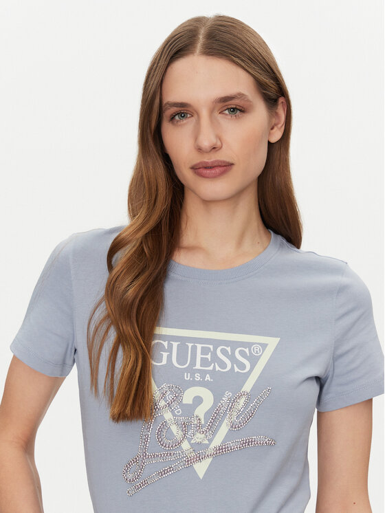Guess Guess Tricou W5GI05 I3Z14 Albastru celest Regular Fit