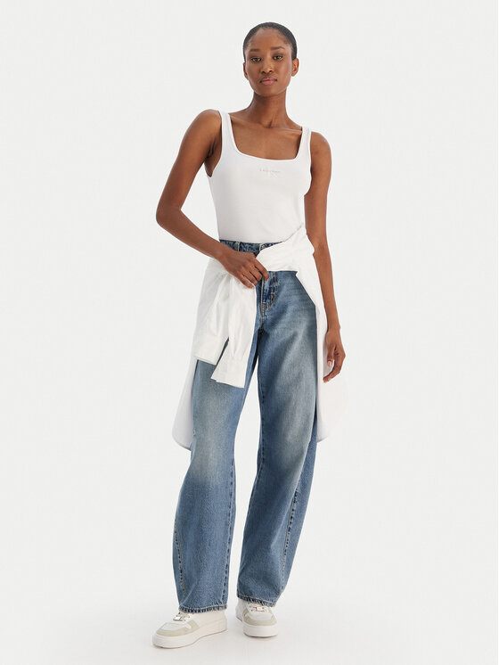 Calvin Klein Jeans Calvin Klein Jeans Top Monologo Scoop Nk Rib LV047A804G Biela Slim Fit