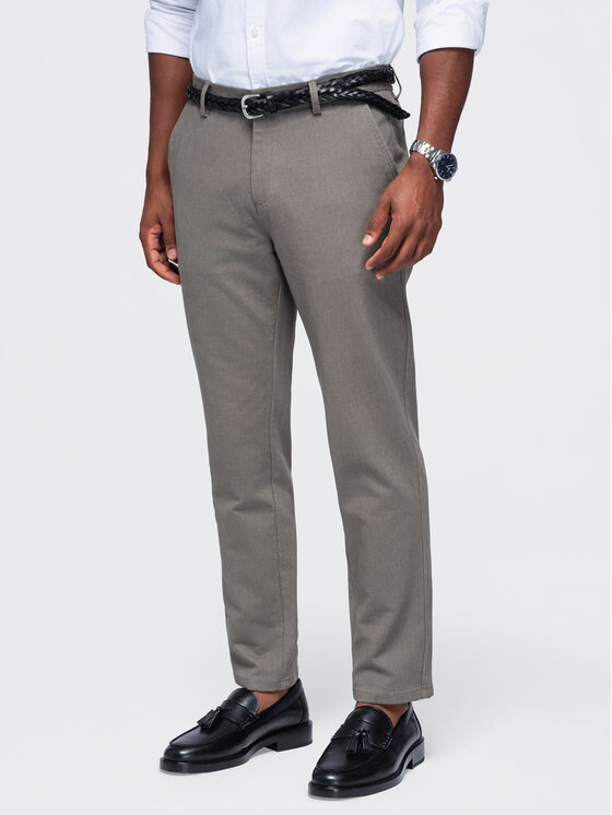 Ombre Ombre Chinosy OM-PACP-0308 Beżowy ciemny Slim Fit