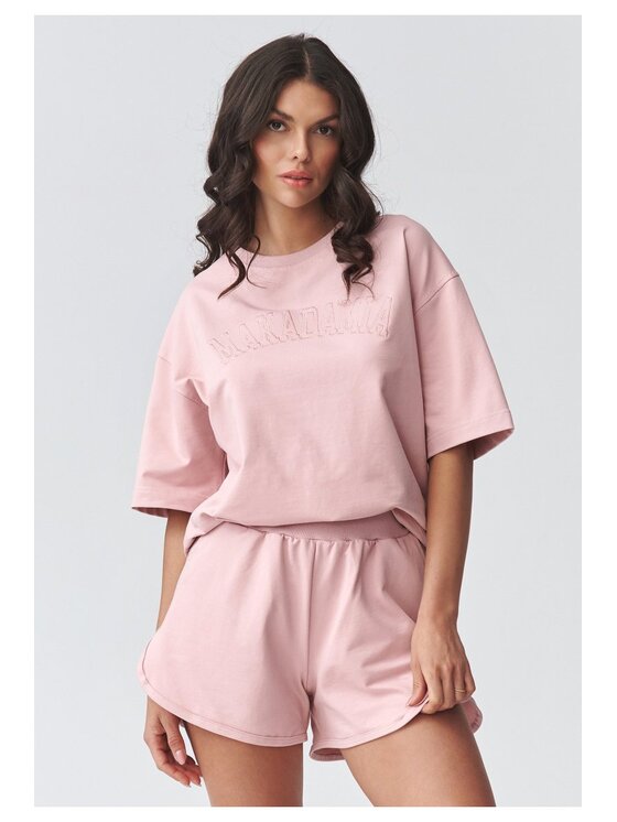 Makadamia Makadamia Komplet bluzka i szorty sportowe M918 Różowy Loose Fit