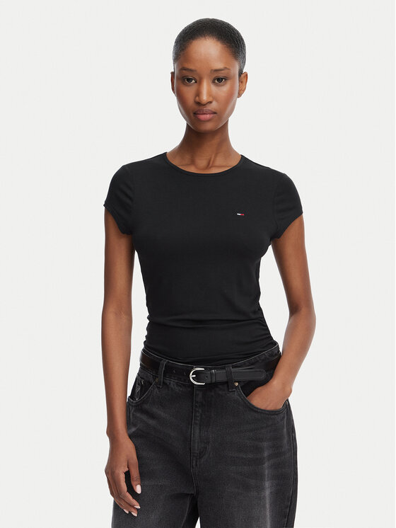 Tommy Jeans Tricou Draped DW0DW22802 Negru Slim Fit
