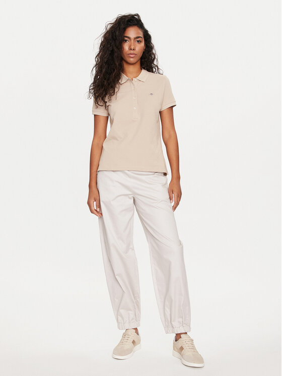 Gant Gant Тениска с яка и копчета Shield 4200870 Бежов Slim Fit