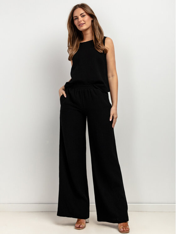 Tessita Tessita Spodnie materiałowe T428/5/XL Czarny Wide Leg