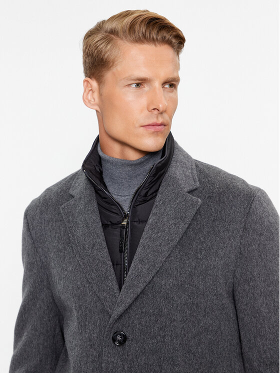 BOSS Boss Vilnonis paltas H-Hyde-Bib-234 50502250 Pilka Slim Fit