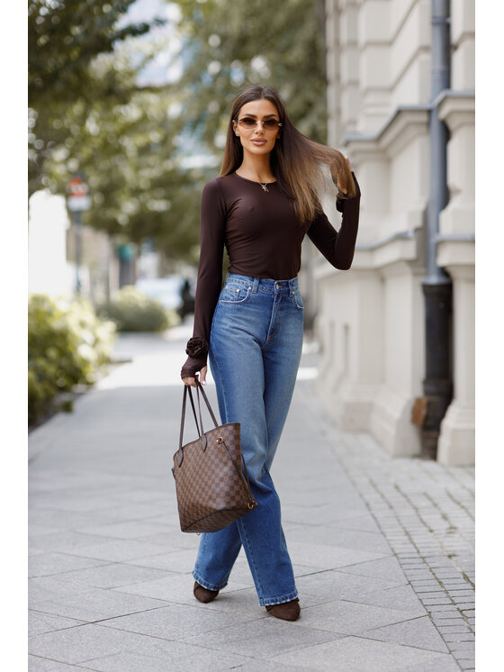 LilaLou LilaLou Bluzka Amber Brązowy Slim Fit