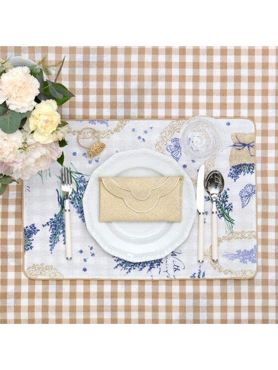Roseberry Home Roseberry Home Bieżnik dwustronny Lavender & Beige Gingham Niebieski