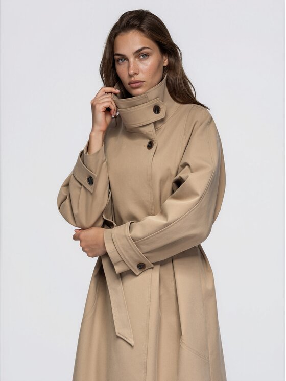 Ombre Ombre Trencz OW-CT-E0026 Beżowy Relaxed Fit