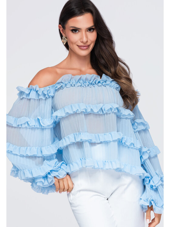 Ombre Ombre Bluzka OW-TS-E0081 Niebieski Loose Fit