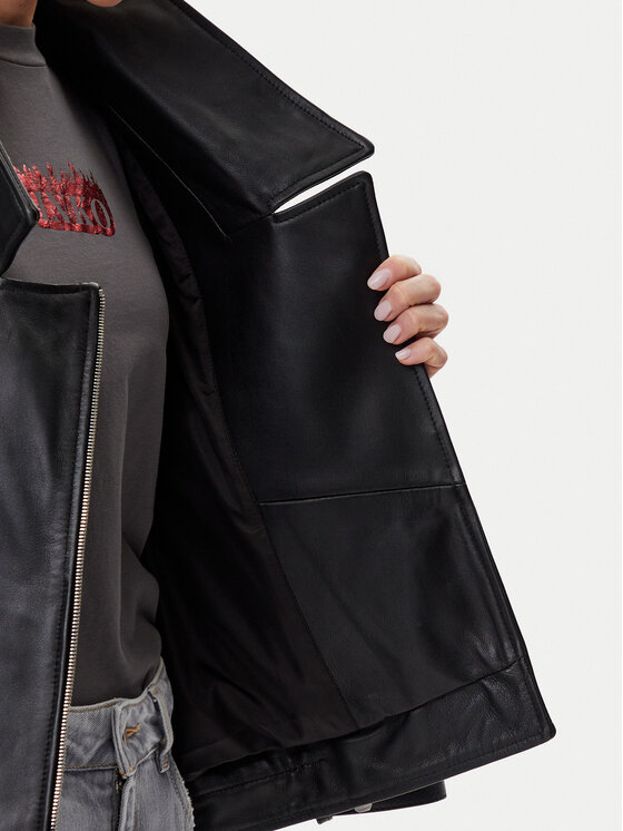 PINKO PINKO Kožená bunda Confine 104877 A21L Čierna Regular Fit