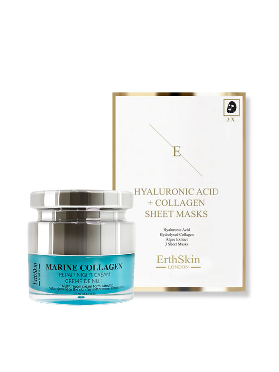 Erthskin London Erthskin London Krem na noc z Kolagenem Morskim 50ml+ Kwas Hialuronowy i Maska Kolagenowa - 3 arkusze Krem na noc