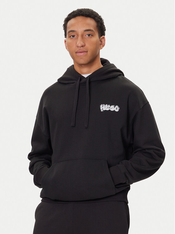 HUGO HUGO Pulóver Nyrohood 50549212 Fekete Loose Fit