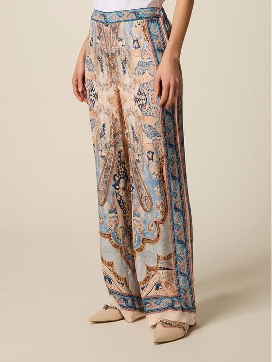 Oltre Oltre Spodnie materiałowe P024J002685N0Z4 Turkusowy Baggy Fit