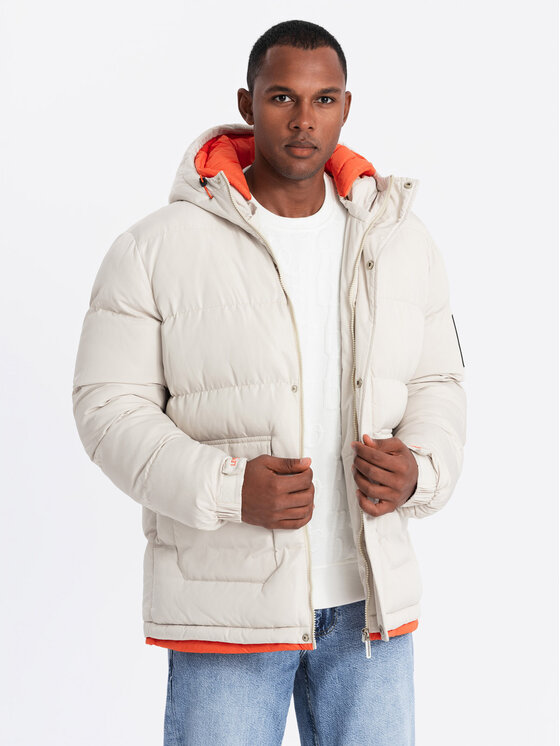 Ombre Ombre Vatovaná bunda OM-JAHP-0208 Béžová Regular Fit