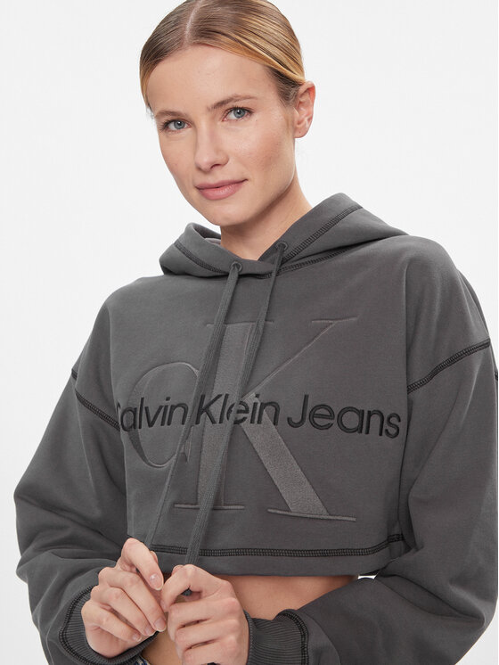 Calvin Klein Jeans Calvin Klein Jeans Majica dugih rukava Hero Monologo Short Hoodie J20J222540 Siva Regular Fit