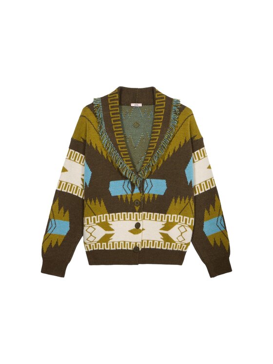 Oltre Oltre Cardigan M194E002137N0R5 Verde Baggy Fit