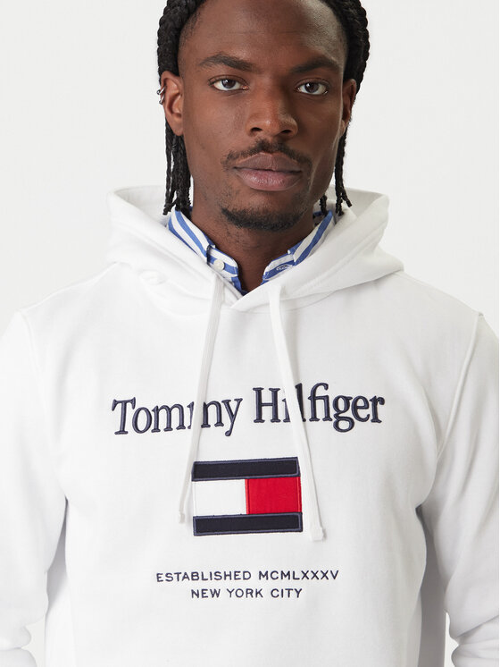 Tommy Hilfiger Tommy Hilfiger Džemperis ar kapuci Embro Flag MW0MW42735 Balts Regular Fit
