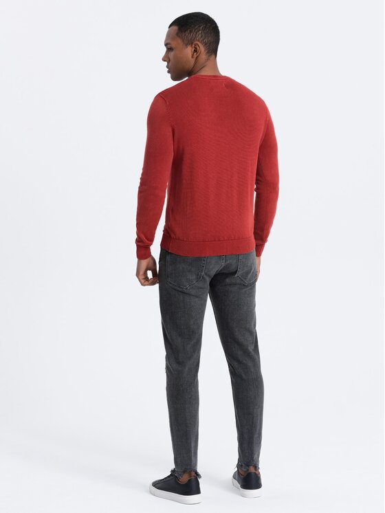 Ombre Ombre Sweter OM-SWOS-0108 Czerwony Fitting Fit