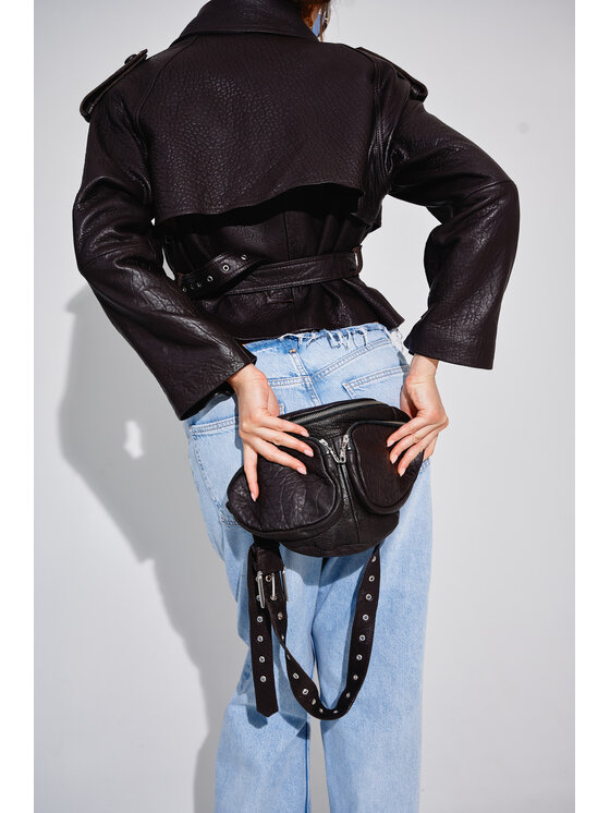 Mimika Mimika Kurtka skórzana lenny 2.0 krótki trench z brązowej, teksurowanej skóry Brązowy Oversize