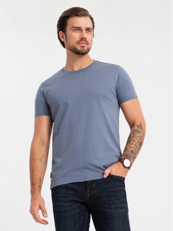 Ombre Ombre Komplet 3 t-shirtów OM-TSBS-0232 Niebieski Regular Fit