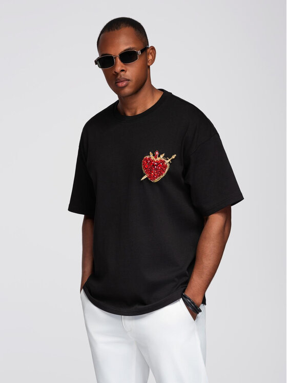 Ombre Ombre T-Shirt OM-TSCT-0290 Czarny Oversize