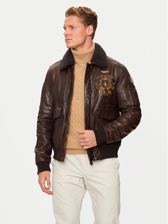 Férfi Bőrkabát Aeronautica Militare, Méret: 48, Barna, 242PN952PL147