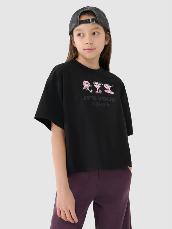 4F 4F Tričko 4FJRSS25TTSHF2587-20S Čierna Cropped Fit