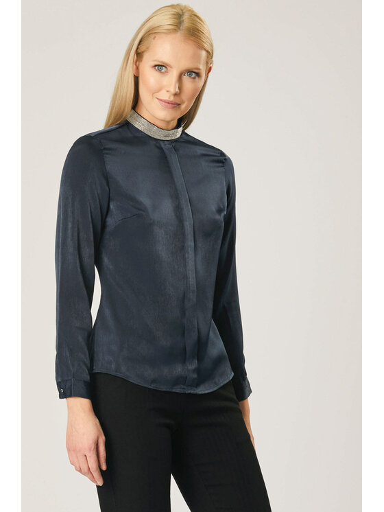 QUIOSQUE QUIOSQUE Halenka NECKLACE SHIRT Tmavomodrá Regular Fit