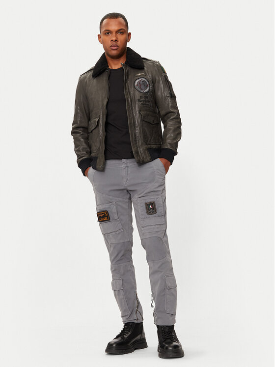 Aeronautica Militare Aeronautica Militare Kožená bunda 242PN953PL147 Sivá Regular Fit