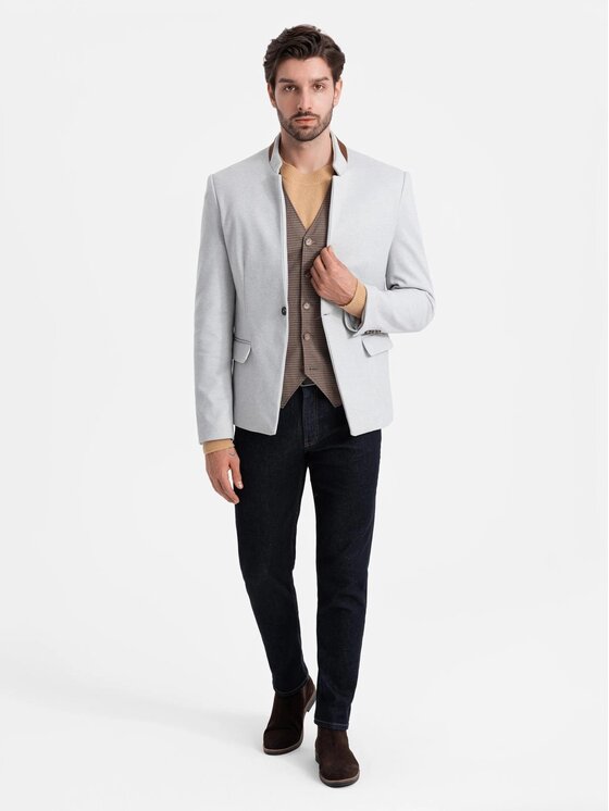 Ombre Ombre Marynarka OM-BLZB-0131 Szary Regular Fit