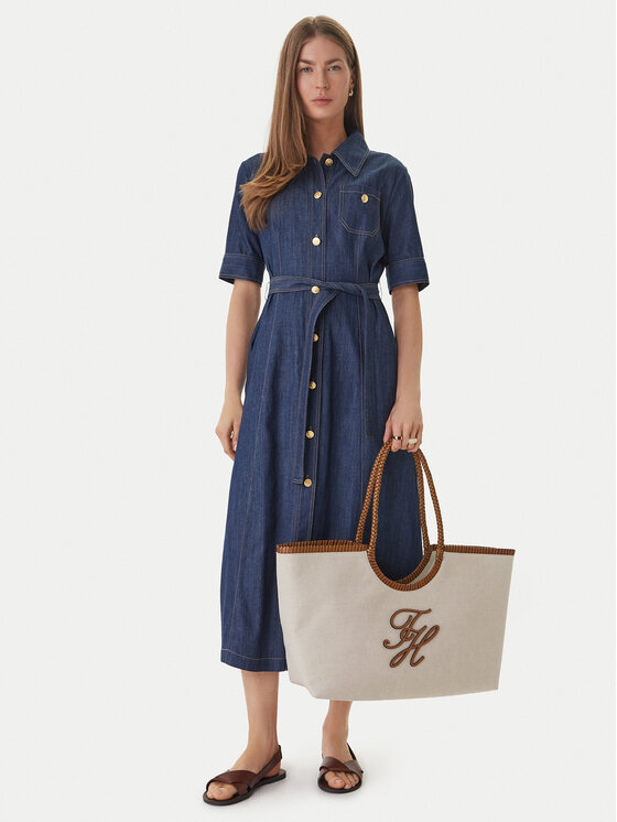 Tommy Hilfiger Tommy Hilfiger Táska Th Elev Summ Maxi Tote Canvas AW0AW18629 Bézs