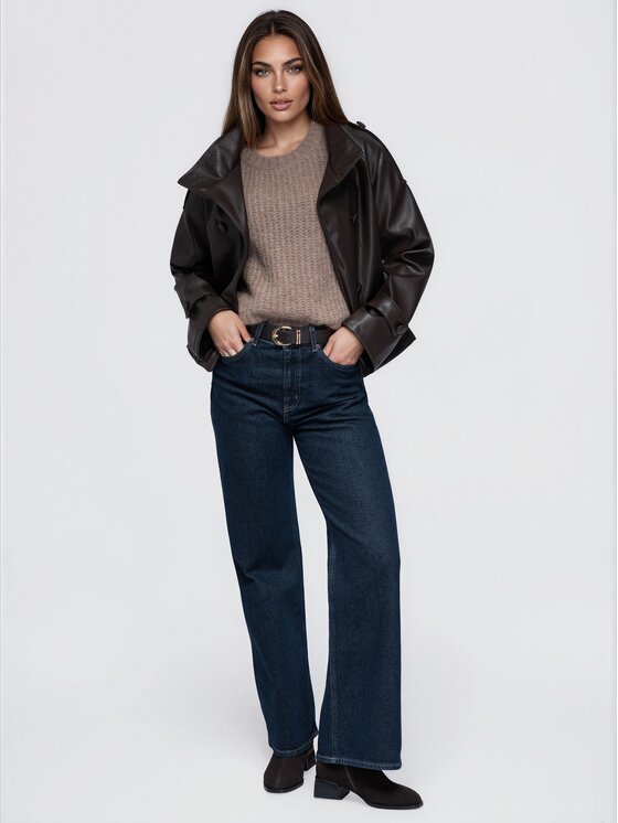 Ombre Ombre Płaszcz przejściowy OW-CT-E0041 Brązowy Relaxed Fit