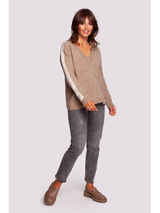 BeWear BeWear Sweter BK093 Brązowy Modern Fit
