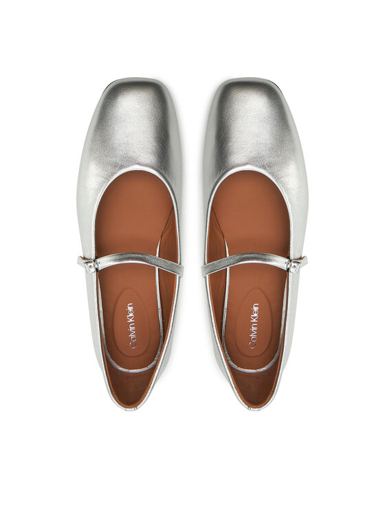 Calvin Klein Calvin Klein Baleríny Mary Jane Ballerina - Met HW0HW02269 Stříbrná