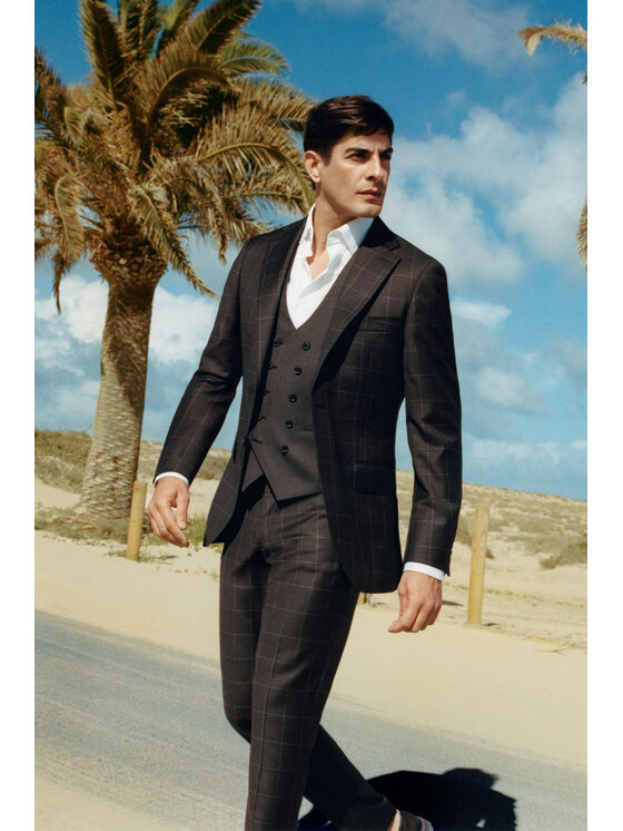 Lancerto Lancerto Garnitur Castel GA073125000021 Brązowy Slim Fit