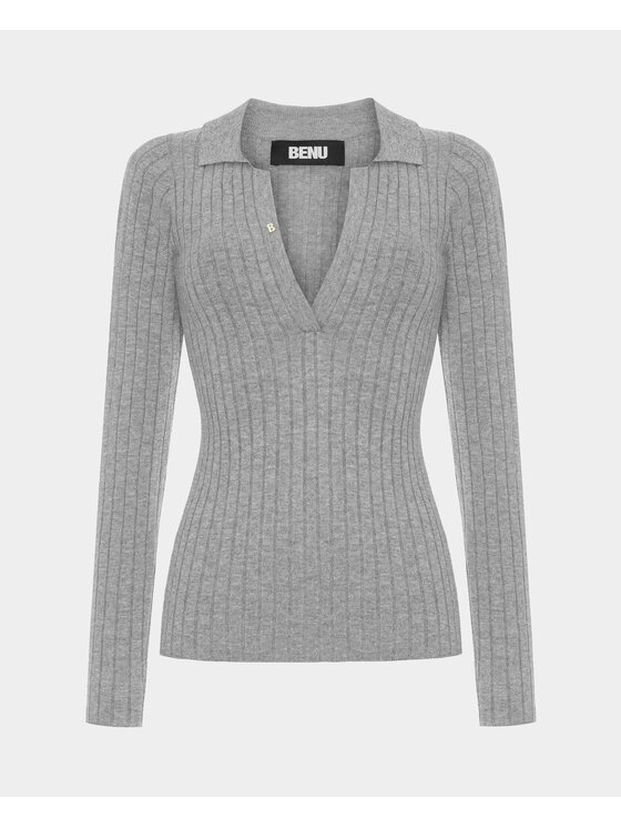 BENU BENU Sweter szary Szary Slim Fit